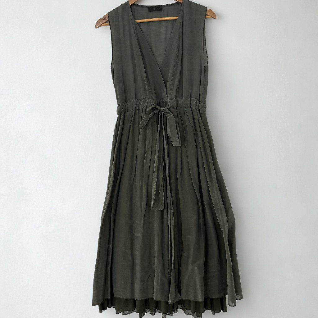 Cp Shades Olive Green Silk & Cotton Dress